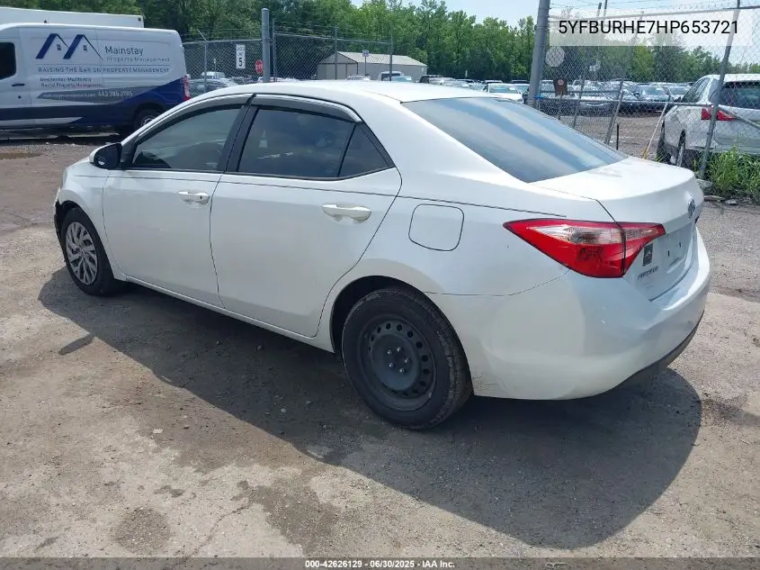 2017 Toyota Corolla Le VIN: 5YFBURHE7HP653721 Lot: 42626129