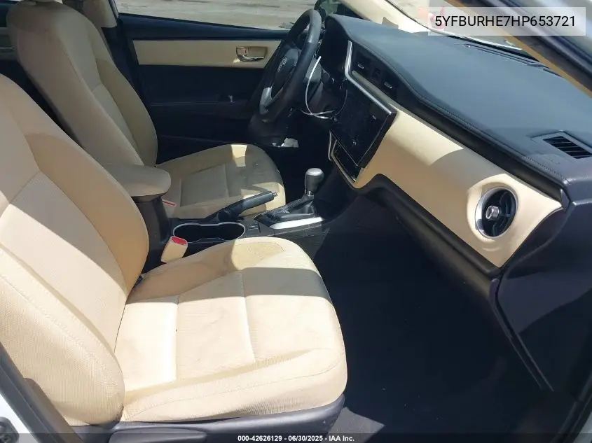 2017 Toyota Corolla Le VIN: 5YFBURHE7HP653721 Lot: 42626129