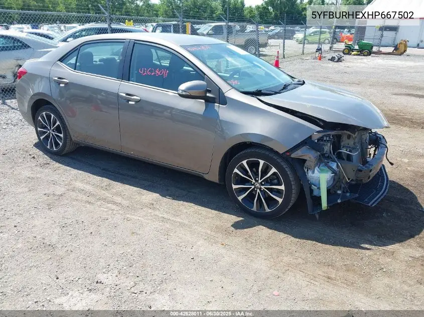 2017 Toyota Corolla Se VIN: 5YFBURHEXHP667502 Lot: 42628011