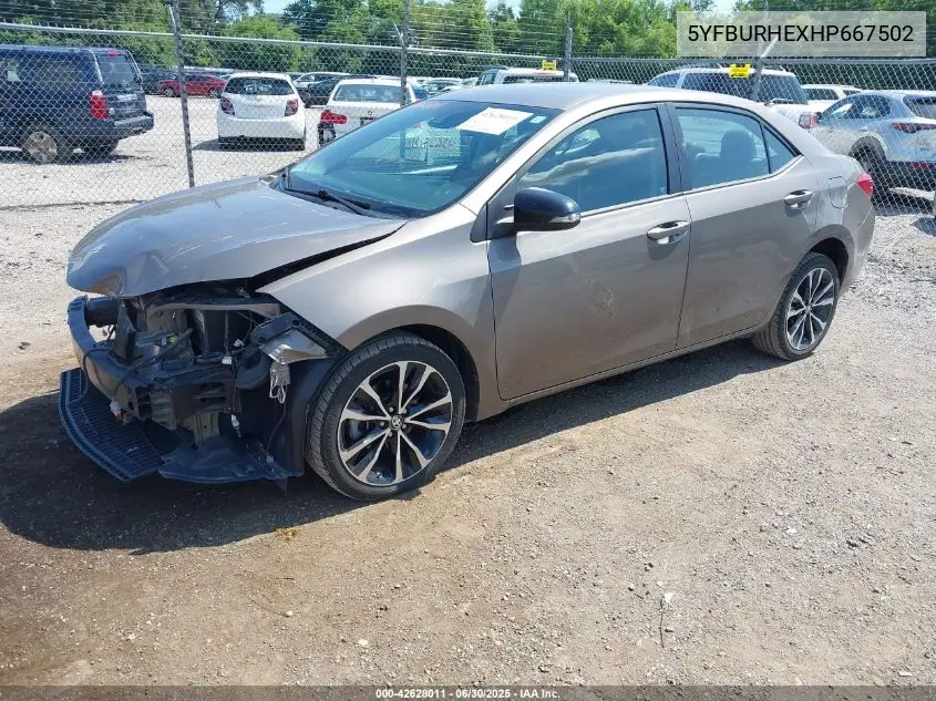 2017 Toyota Corolla Se VIN: 5YFBURHEXHP667502 Lot: 42628011