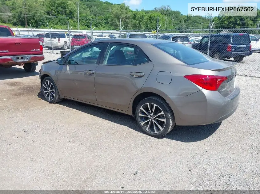 2017 Toyota Corolla Se VIN: 5YFBURHEXHP667502 Lot: 42628011