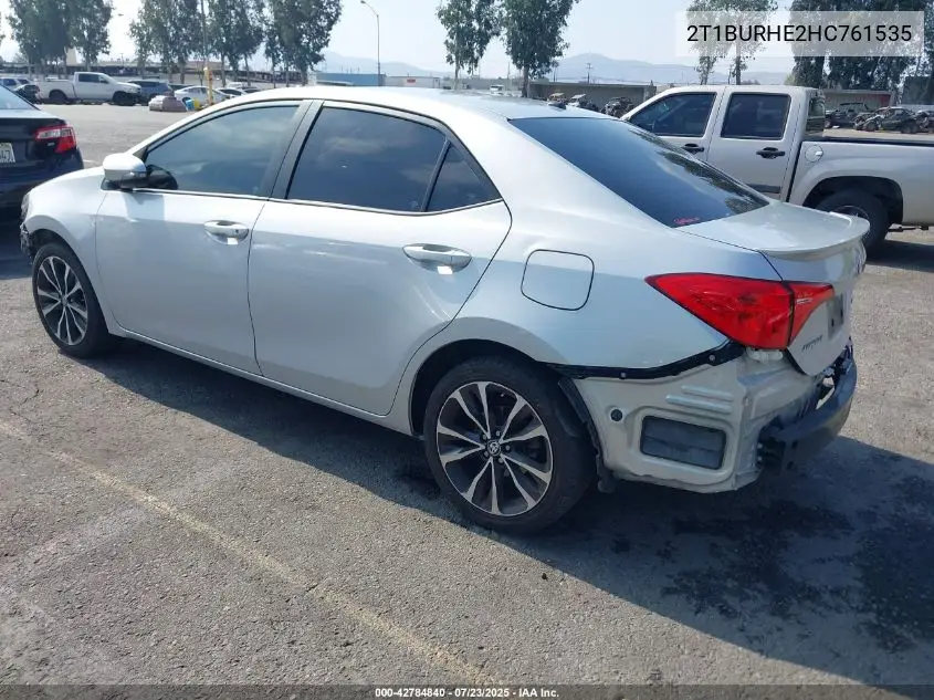 2017 Toyota Corolla Xse VIN: 2T1BURHE2HC761535 Lot: 42784840