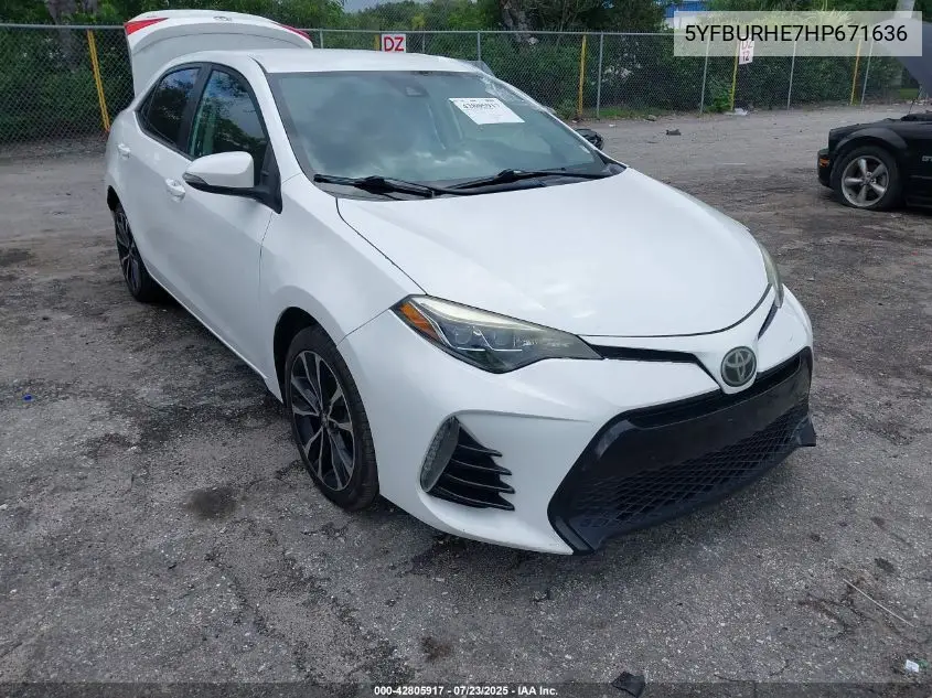 2017 Toyota Corolla Se VIN: 5YFBURHE7HP671636 Lot: 42805917