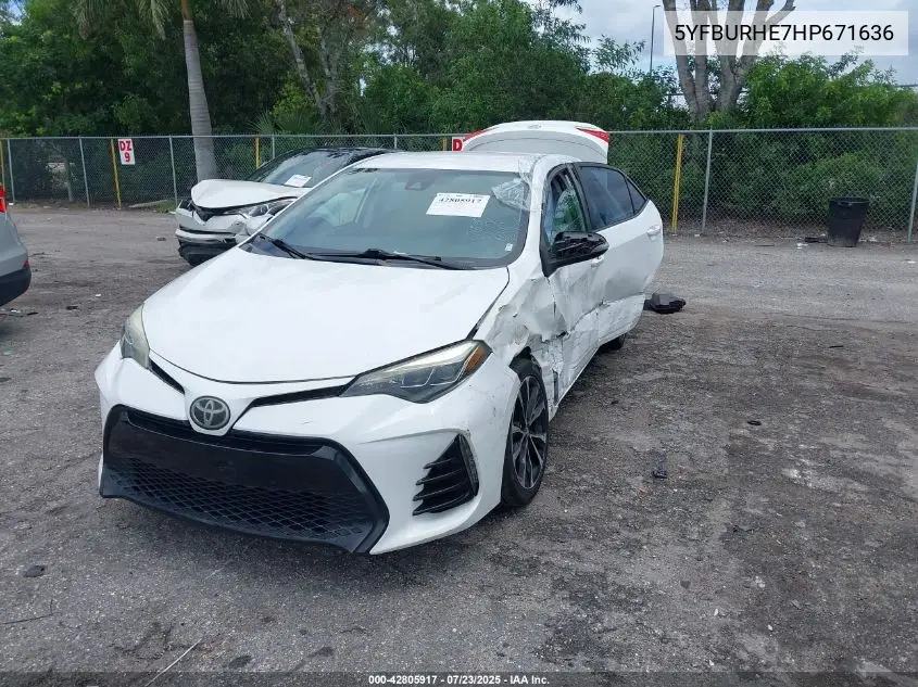 2017 Toyota Corolla Se VIN: 5YFBURHE7HP671636 Lot: 42805917
