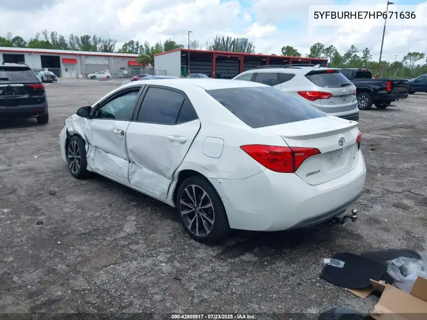 2017 Toyota Corolla Se VIN: 5YFBURHE7HP671636 Lot: 42805917