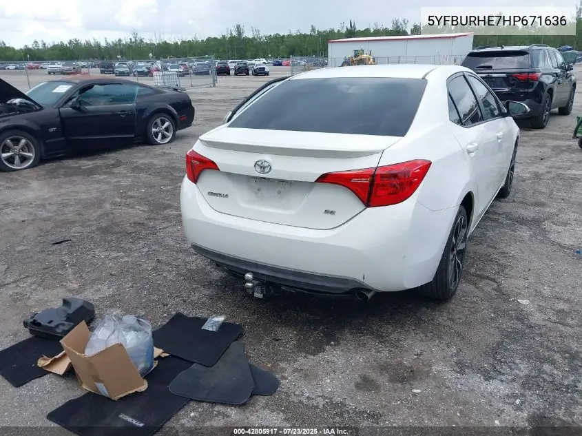 2017 Toyota Corolla Se VIN: 5YFBURHE7HP671636 Lot: 42805917
