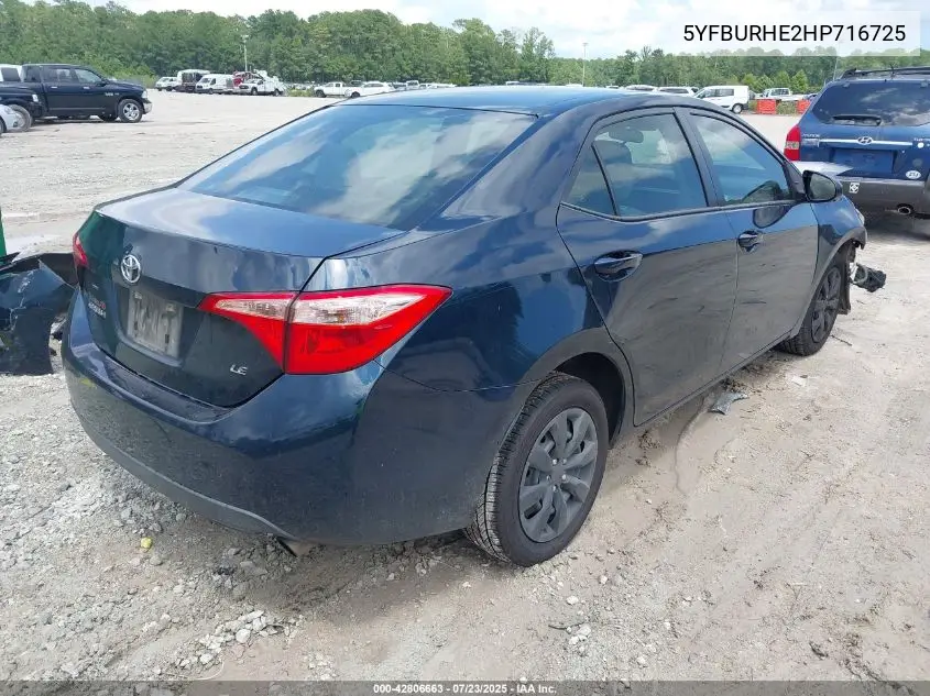 2017 Toyota Corolla Le VIN: 5YFBURHE2HP716725 Lot: 42806663