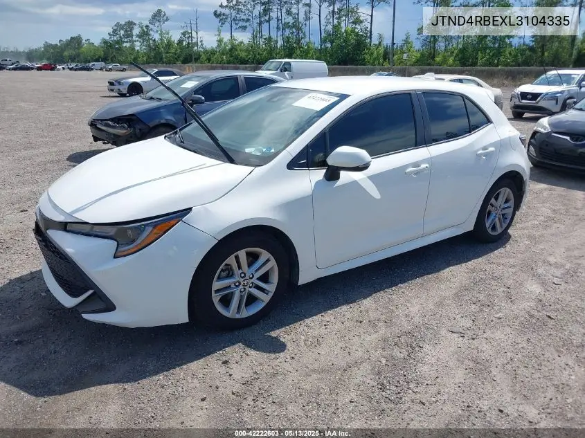 2020 Toyota Corolla Se VIN: JTND4RBEXL3104335 Lot: 42222603
