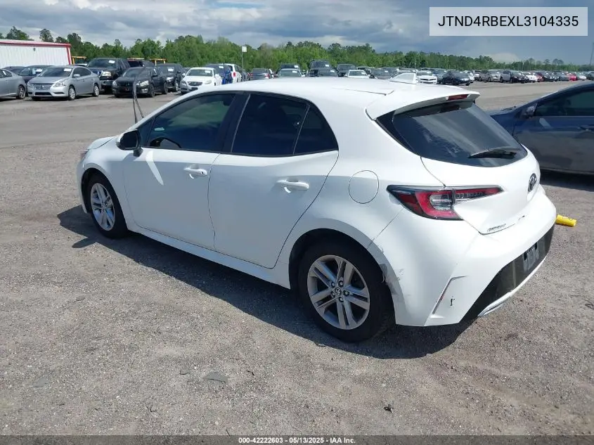 2020 Toyota Corolla Se VIN: JTND4RBEXL3104335 Lot: 42222603