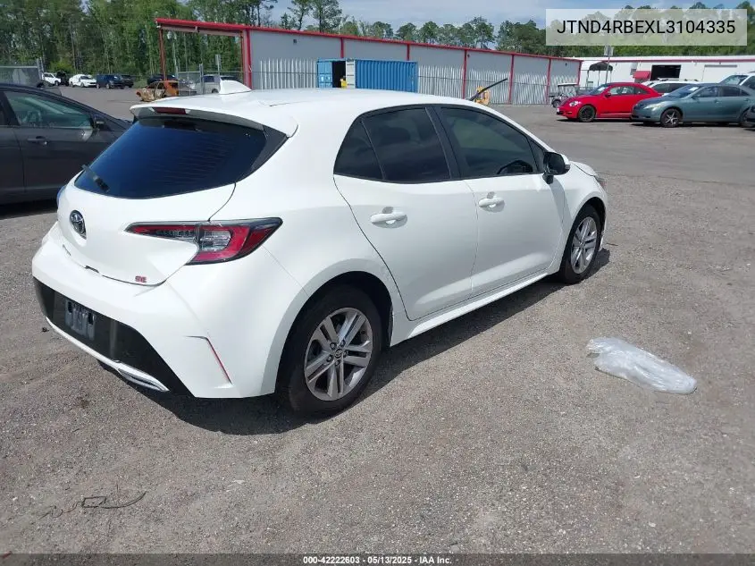 2020 Toyota Corolla Se VIN: JTND4RBEXL3104335 Lot: 42222603