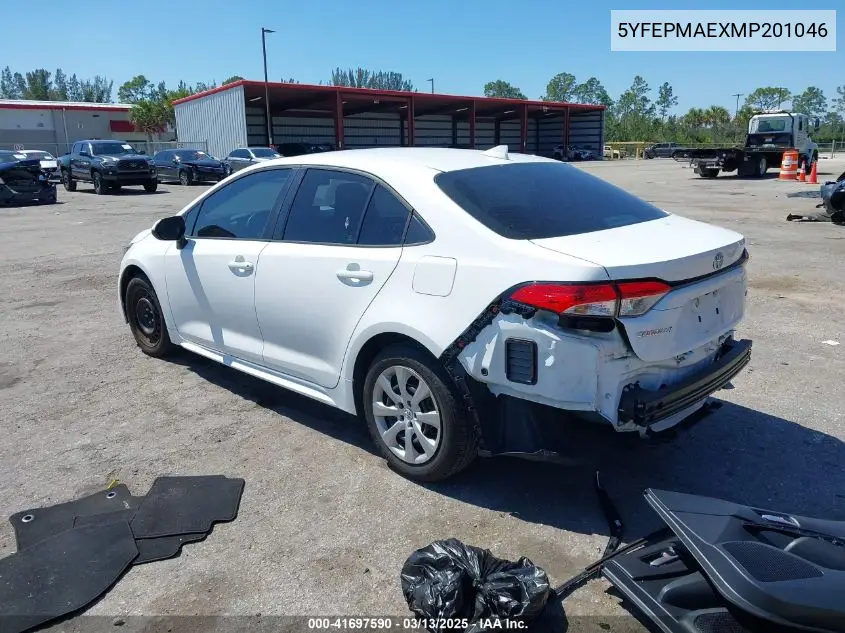 2021 Toyota Corolla Le VIN: 5YFEPMAEXMP201046 Lot: 41697590