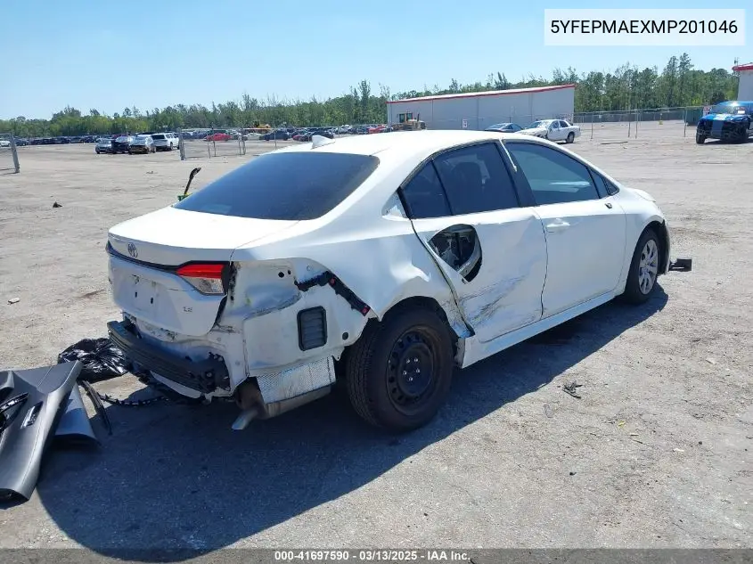 2021 Toyota Corolla Le VIN: 5YFEPMAEXMP201046 Lot: 41697590