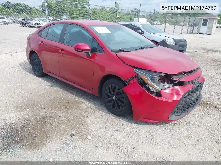 2021 Toyota Corolla Le VIN: 5YFEPMAE1MP174769 Lot: 42580034