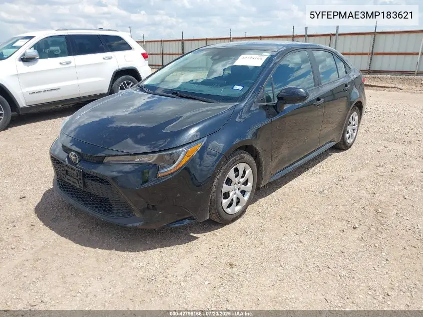 2021 Toyota Corolla Le VIN: 5YFEPMAE3MP183621 Lot: 42798166