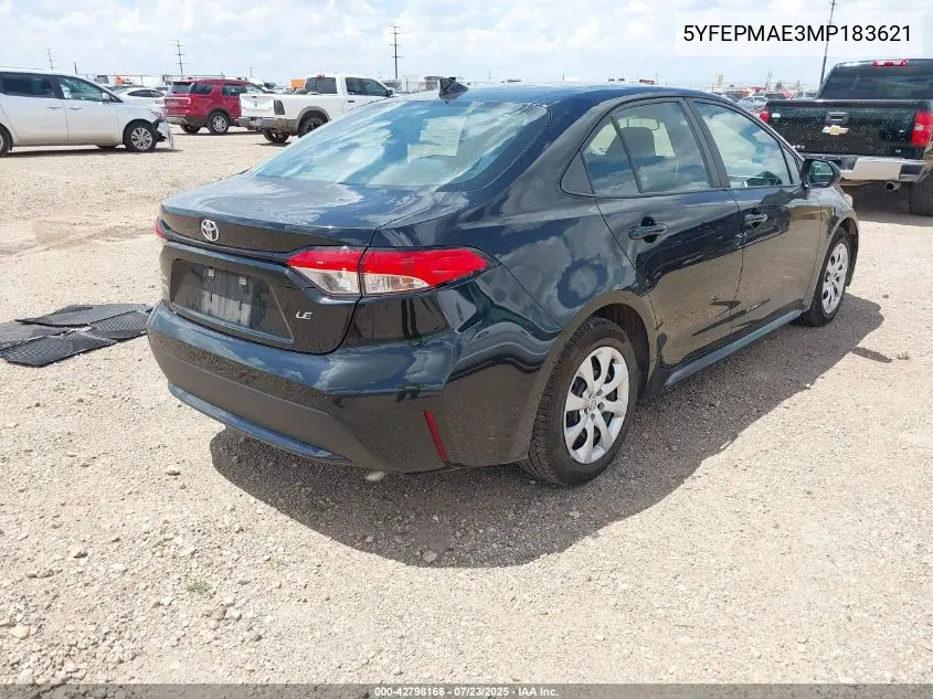 2021 Toyota Corolla Le VIN: 5YFEPMAE3MP183621 Lot: 42798166