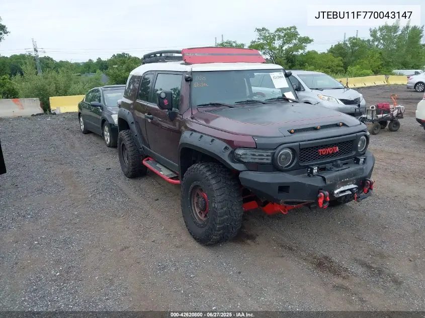 2007 Toyota Fj Cruiser VIN: JTEBU11F770043147 Lot: 42620800
