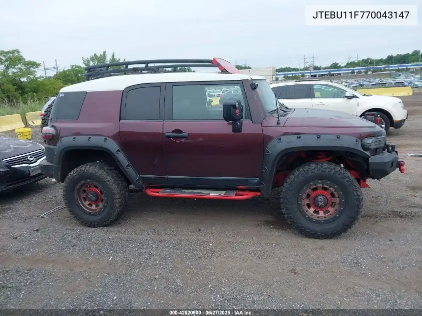 2007 Toyota Fj Cruiser VIN: JTEBU11F770043147 Lot: 42620800