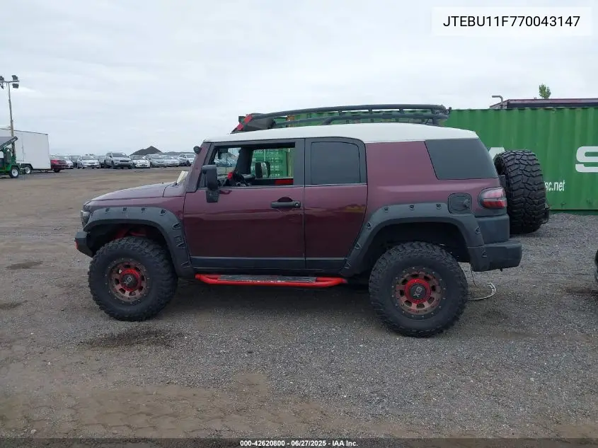 2007 Toyota Fj Cruiser VIN: JTEBU11F770043147 Lot: 42620800