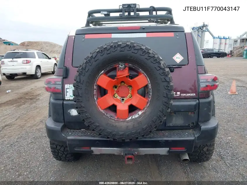 2007 Toyota Fj Cruiser VIN: JTEBU11F770043147 Lot: 42620800