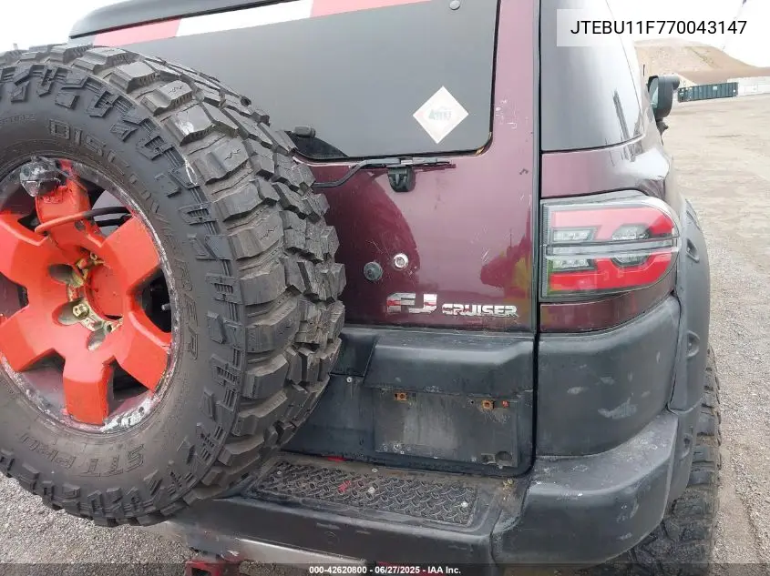 2007 Toyota Fj Cruiser VIN: JTEBU11F770043147 Lot: 42620800