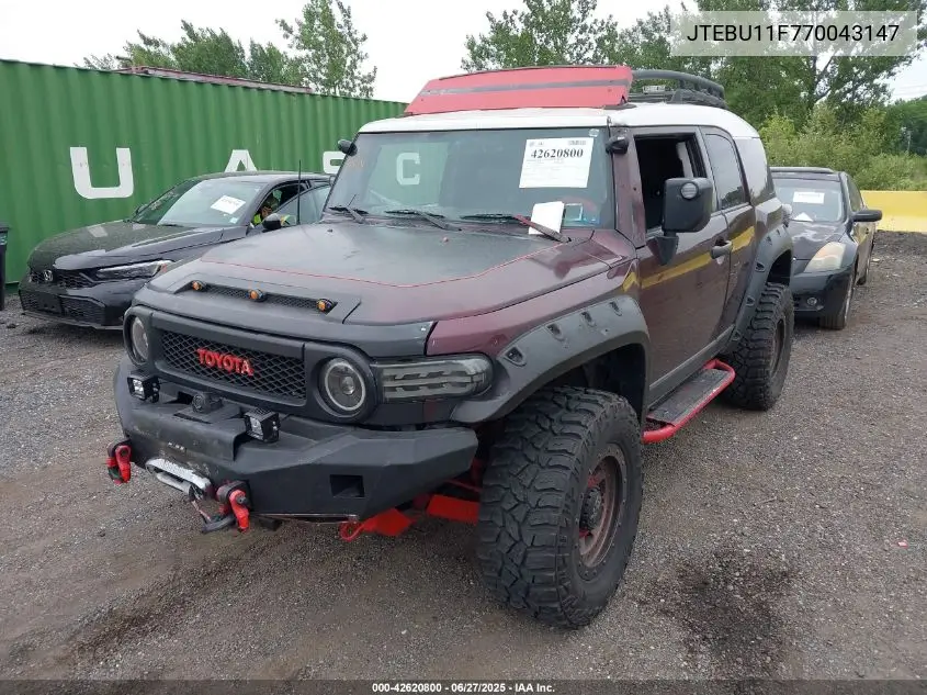 2007 Toyota Fj Cruiser VIN: JTEBU11F770043147 Lot: 42620800