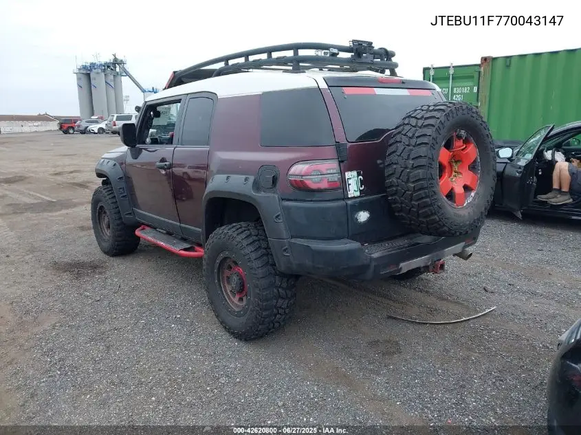 2007 Toyota Fj Cruiser VIN: JTEBU11F770043147 Lot: 42620800