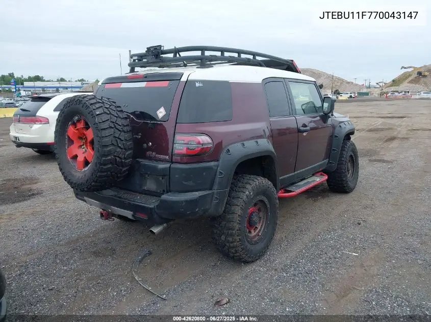 2007 Toyota Fj Cruiser VIN: JTEBU11F770043147 Lot: 42620800