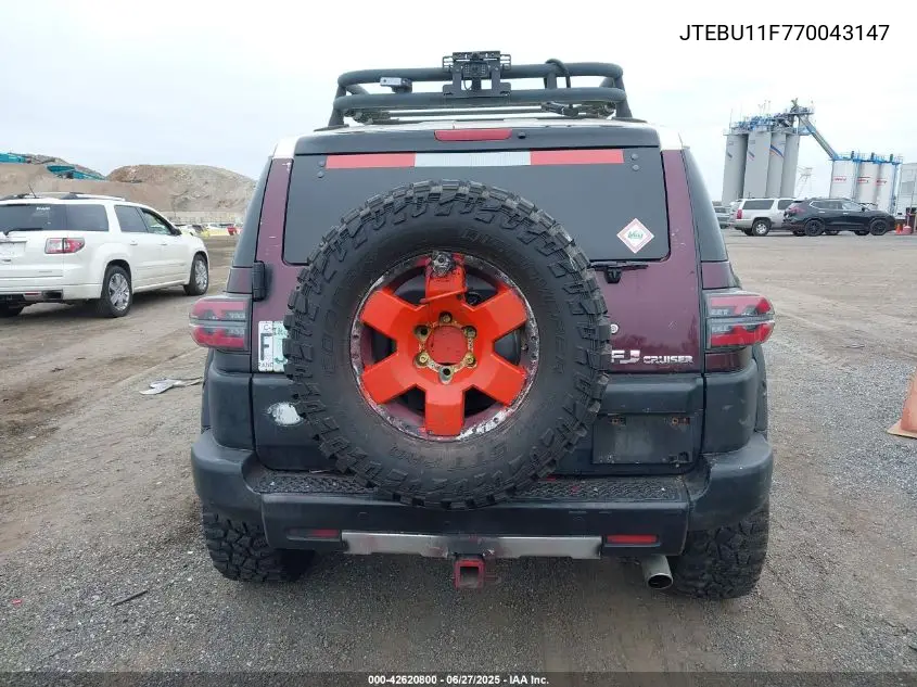 2007 Toyota Fj Cruiser VIN: JTEBU11F770043147 Lot: 42620800