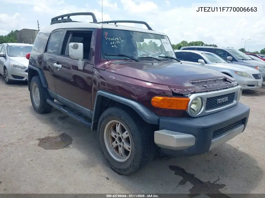 2007 Toyota Fj Cruiser VIN: JTEZU11F770006663 Lot: 42700444