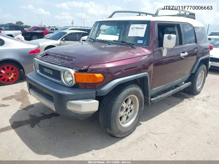 2007 Toyota Fj Cruiser VIN: JTEZU11F770006663 Lot: 42700444