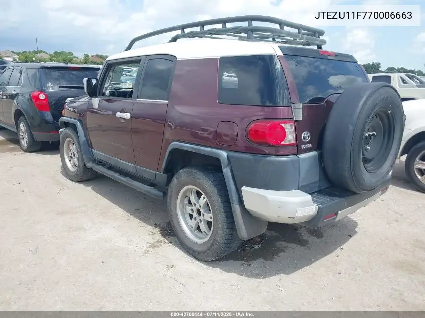 2007 Toyota Fj Cruiser VIN: JTEZU11F770006663 Lot: 42700444