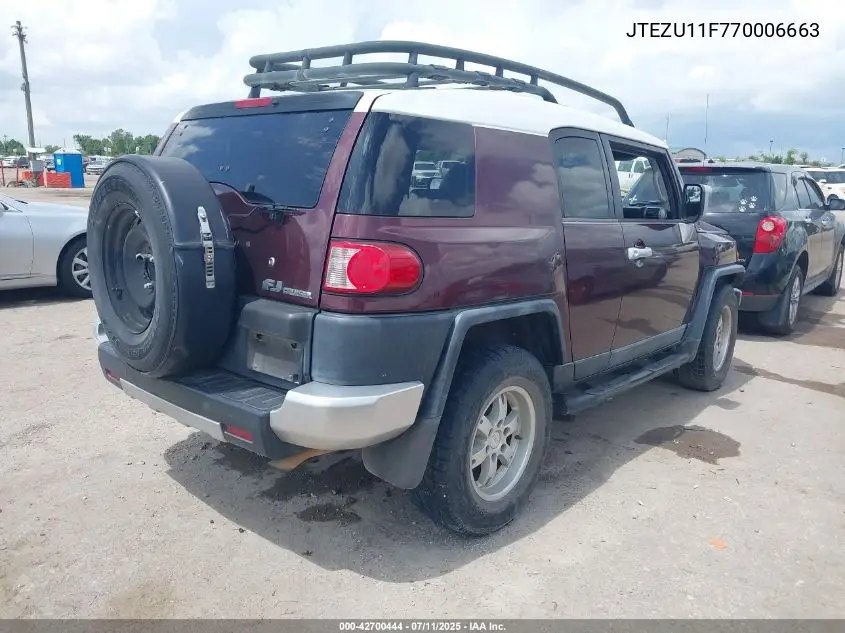 2007 Toyota Fj Cruiser VIN: JTEZU11F770006663 Lot: 42700444