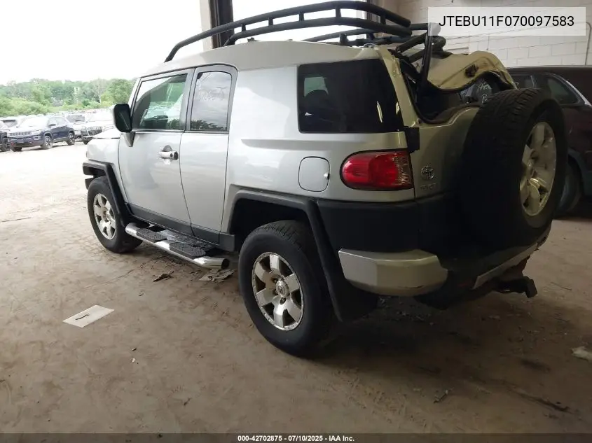 2007 Toyota Fj Cruiser VIN: JTEBU11F070097583 Lot: 42702875