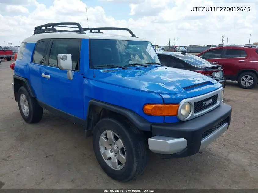 2007 Toyota Fj Cruiser VIN: JTEZU11F270012645 Lot: 42733576