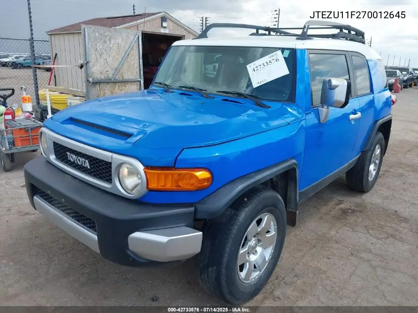 2007 Toyota Fj Cruiser VIN: JTEZU11F270012645 Lot: 42733576