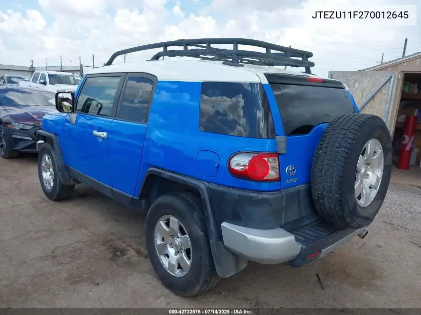 2007 Toyota Fj Cruiser VIN: JTEZU11F270012645 Lot: 42733576