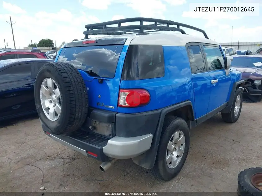 2007 Toyota Fj Cruiser VIN: JTEZU11F270012645 Lot: 42733576