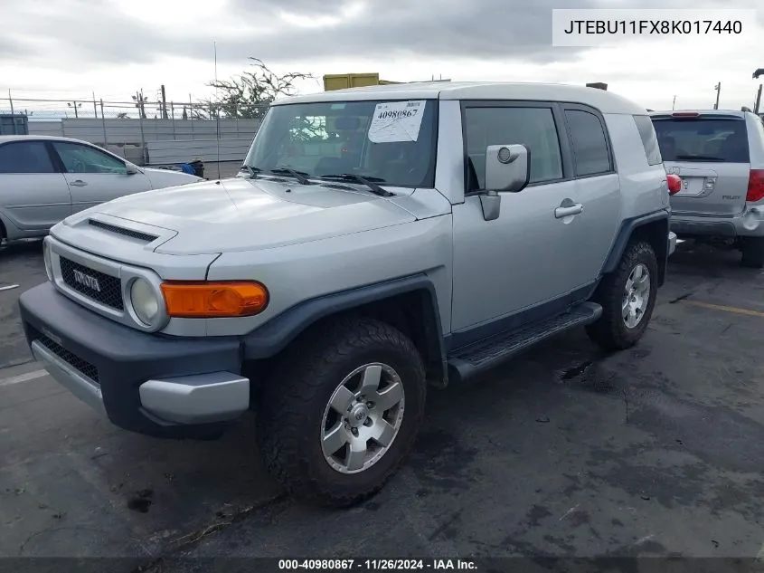 2008 Toyota Fj Cruiser VIN: JTEBU11FX8K017440 Lot: 40980867
