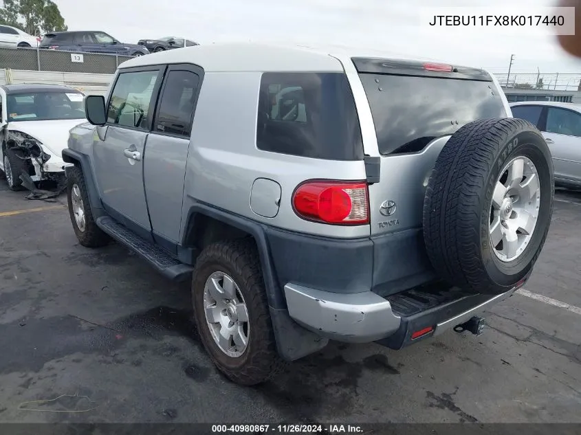 2008 Toyota Fj Cruiser VIN: JTEBU11FX8K017440 Lot: 40980867