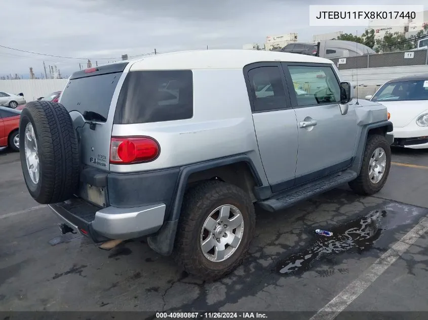 2008 Toyota Fj Cruiser VIN: JTEBU11FX8K017440 Lot: 40980867
