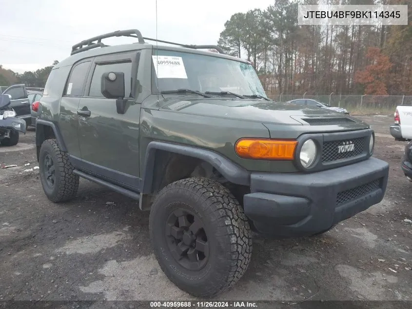 2011 Toyota Fj Cruiser VIN: JTEBU4BF9BK114345 Lot: 40959688