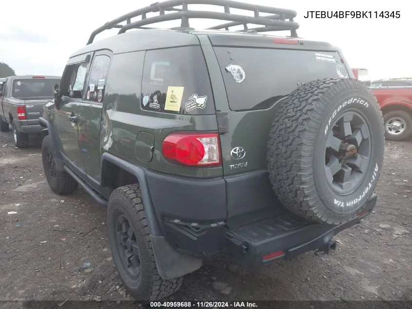 2011 Toyota Fj Cruiser VIN: JTEBU4BF9BK114345 Lot: 40959688