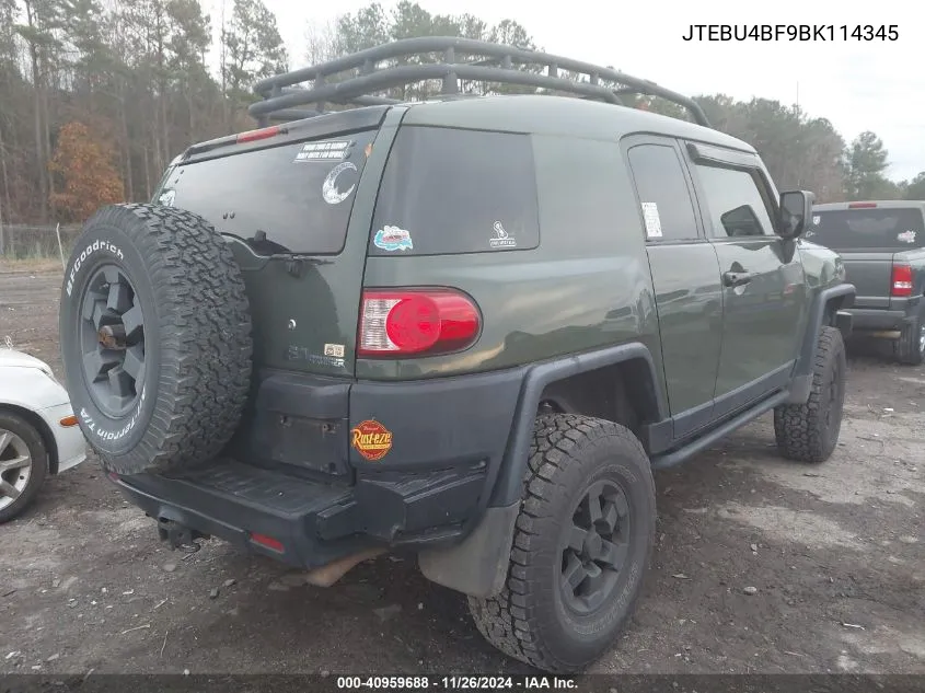 2011 Toyota Fj Cruiser VIN: JTEBU4BF9BK114345 Lot: 40959688