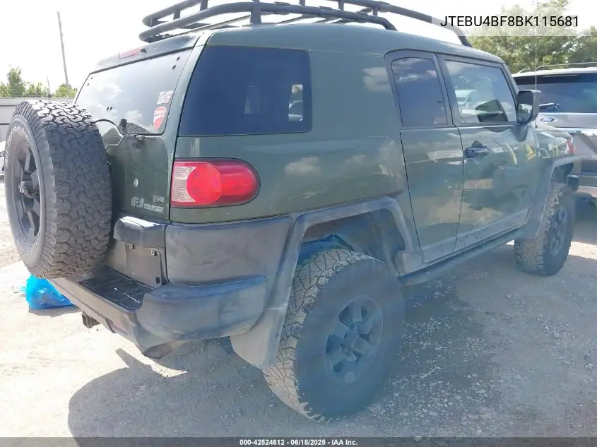 2011 Toyota Fj Cruiser VIN: JTEBU4BF8BK115681 Lot: 42524612