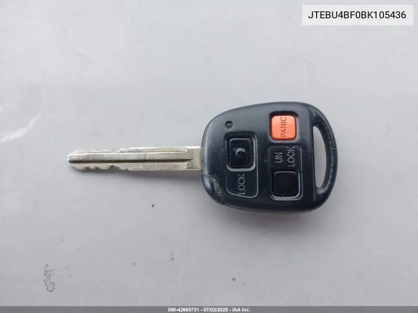 2011 Toyota Fj Cruiser VIN: JTEBU4BF0BK105436 Lot: 42665731