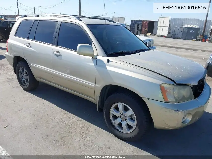 2001 Toyota Highlander V6 VIN: JTEHF21A510016616 Lot: 42271687