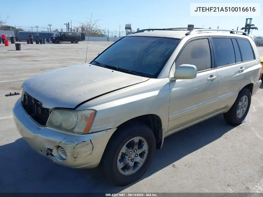 2001 Toyota Highlander V6 VIN: JTEHF21A510016616 Lot: 42271687