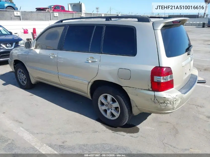 2001 Toyota Highlander V6 VIN: JTEHF21A510016616 Lot: 42271687