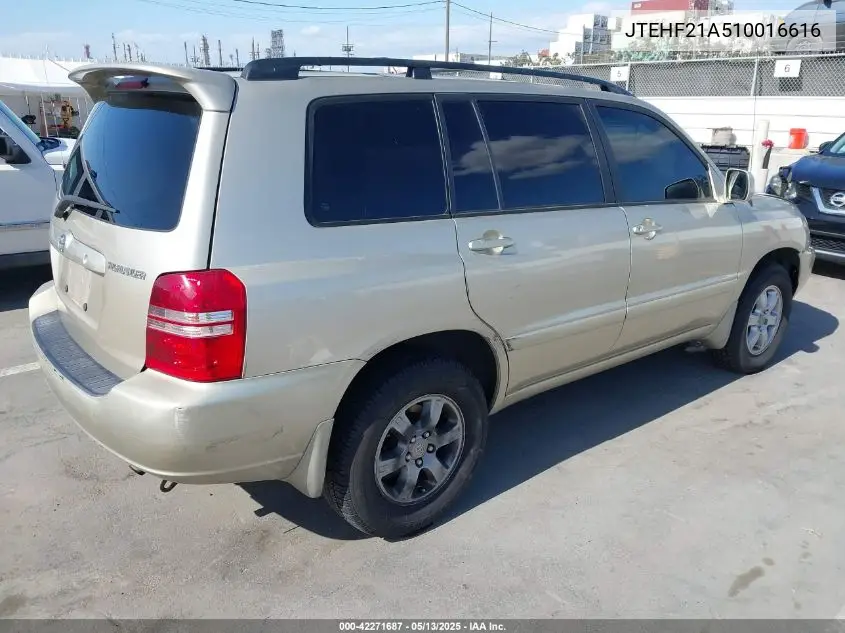 2001 Toyota Highlander V6 VIN: JTEHF21A510016616 Lot: 42271687