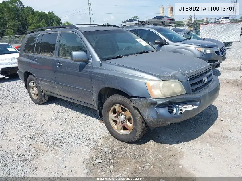 2001 Toyota Highlander VIN: JTEGD21A110013701 Lot: 42605538